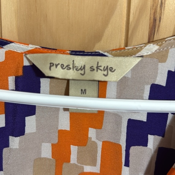 PRESLEY SKYE Multicolor Geometric Print silk faux Wrap Dress - Picture 2 of 4